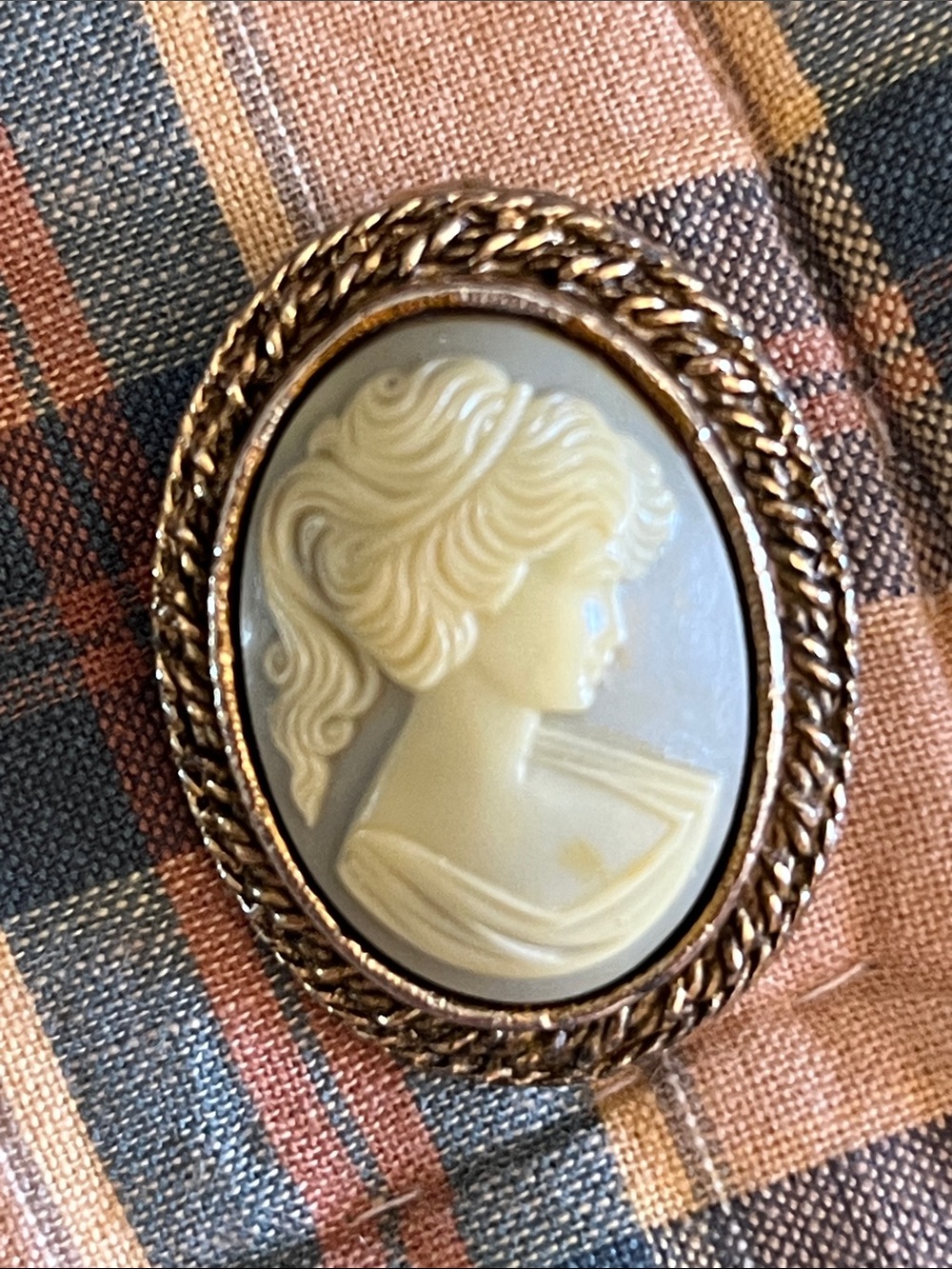 Vintage PERI marked Cameo Pin Brooch with Pendant Hook